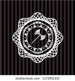 medieval axe icon inside silvery badge or emblem