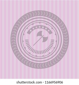 medieval axe icon inside vintage pink emblem