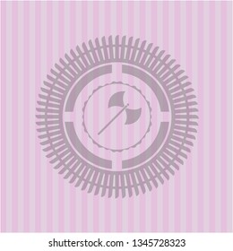 medieval axe icon inside vintage pink emblem