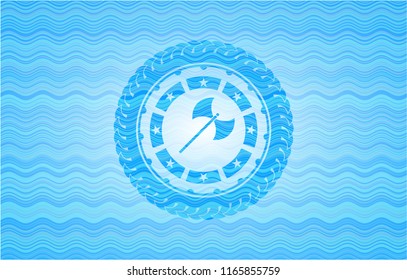 medieval axe icon inside water wave emblem background.