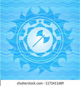 medieval axe icon inside water representation badge.
