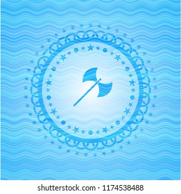 medieval axe icon inside water emblem.
