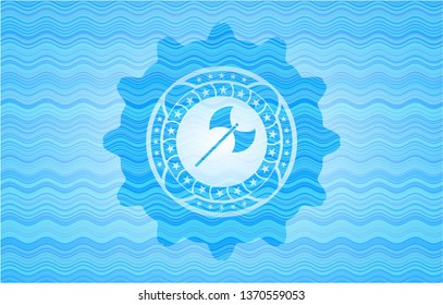 medieval axe icon inside water concept emblem.