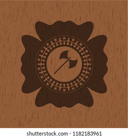 medieval axe icon inside wood emblem. Retro