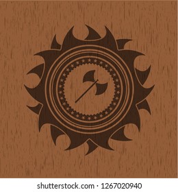 medieval axe icon inside wood signboards