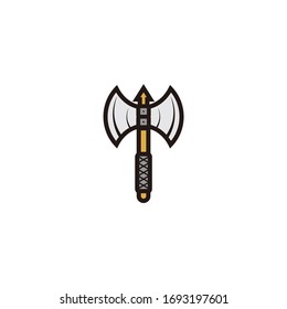 Medieval axe icon isolated on white background. Battle axe, executioner axe, cartoon axe. Logo design vector Illustration