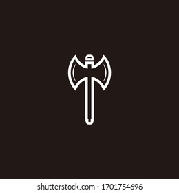 Medieval axe icon isolated on black background. Battle axe, executioner axe, cartoon axe. Logo design vector Illustration