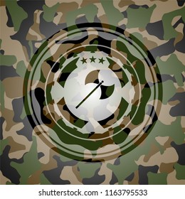 medieval axe icon on camouflaged pattern