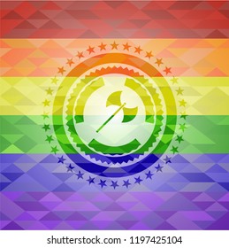 medieval axe icon on mosaic background with the colors of the LGBT flag
