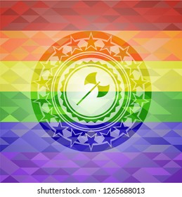 medieval axe icon on mosaic background with the colors of the LGBT flag
