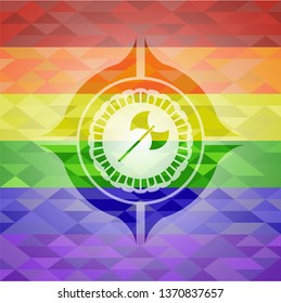 medieval axe icon on mosaic background with the colors of the LGBT flag