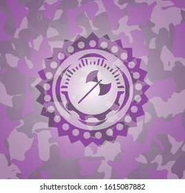 medieval axe icon on pink and purple camo pattern