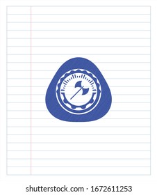 medieval axe icon pen emblem. Blue ink. Vector Illustration. Detailed.