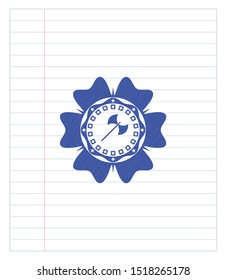 medieval axe icon pen strokes emblem. Blue ink. Vector Illustration. Detailed.