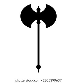 Medieval axe icon. Medieval weapon black silhouette. Vector illustration isolated on white background.