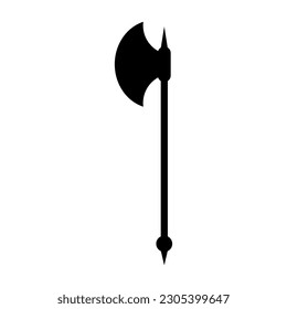 Icono de hacha medieval. Silueta negra de arma medieval. Ilustración vectorial aislada en fondo blanco.