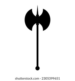 Mittelalterliches Axt-Symbol. Mittelalterliche Waffe schwarze Silhouette. Vektorgrafik einzeln auf weißem Hintergrund.