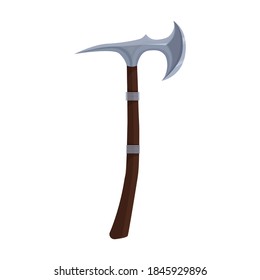 Icono vectorial de hacha medieval.Icono vectorial de dibujos animados aislado sobre hacha medieval de fondo blanco.
