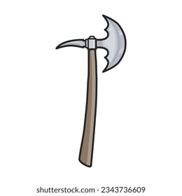 Icono vectorial de hacha medieval.Icono vectorial de color aislado en hacha medieval de fondo blanco.