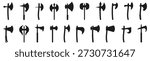 Medieval axe weapon silhouette collection. Different battle and tool axe variations in black