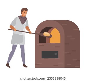 Medieval baker man. Medieval people occupations, middle age bakery cartoon vector illustration