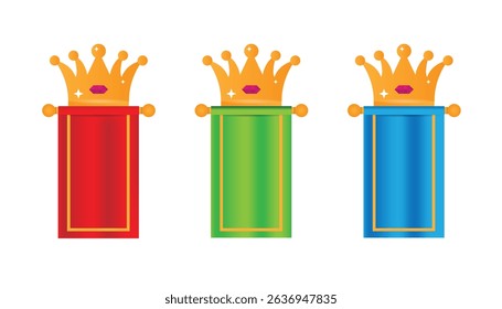 Medieval Banner Pennant with a Crown Different Colors Set. Graphic design elements and resources on topic of history and royal objects vector art