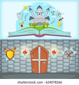 Medieval banner set horizontal in cartoon style for any design vector illustration
