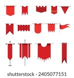 Medieval Banner Vector Illustration Set With Clip Art White Background And Banner Isolated Symbol. Medieval Flag, Vintage Ribbon textile set. 