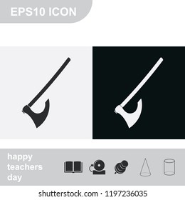 Medieval battle axe flat black and white vector icon.