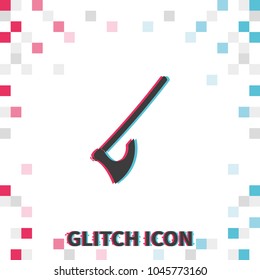Medieval battle axe  glitch effect vector icon.