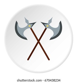 Medieval battle axe icon in flat circle isolated vector illustration for web