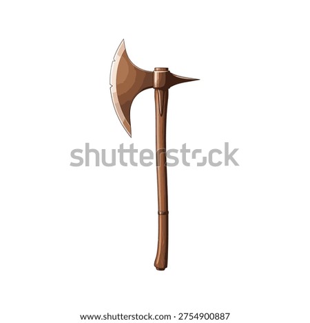A medieval battle-axe with a long handle and sharp blade is displayed. Vector