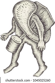 Medieval bestiary set. A vintage set of mysterious beasts. Surrealistic creation, drawn by hand. Toned background, watercolor painting. Image suitable for tattoos. Enigmatic being.