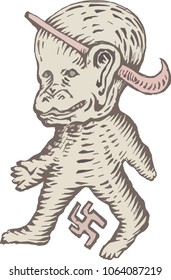 Medieval bestiary. A vintage set of mysterious beasts. Surrealistic creation, drawn by hand.   Image suitable for tattoos. Enigmatic beast.