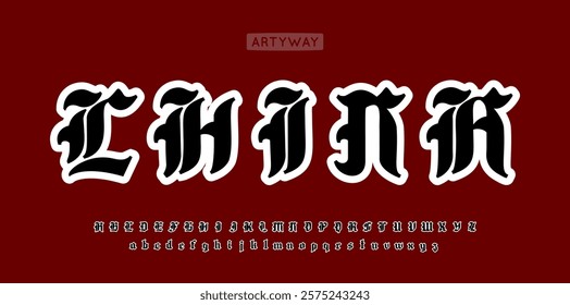 Medieval blackletter typography, vintage chinese calligraphy, decorative gothic type, ancient fraktur lettering, bold knightly monogram, chinese style branding logo and headlines. Vector typeset.