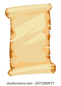 Medieval blank scroll. Ancient papyrus roll for map, old Bible or medieval letter. Parchment paper with old texture isolated on white background
