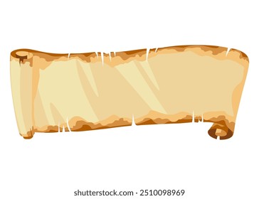 Medieval blank scroll. Ancient papyrus roll for map, old Bible or medieval letter. Parchment paper with old texture isolated on white background