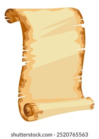 Medieval blank scroll. Ancient papyrus roll for map, old Bible or medieval letter. Parchment paper with old texture isolated on white background