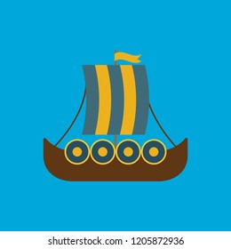 Medieval boat flat icon isolated on blue background. Simple viking boat sign symbol in flat style. Viking Vector illustration for web and mobile design.