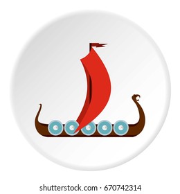 Medieval boat icon in flat circle isolated vector illustration for web