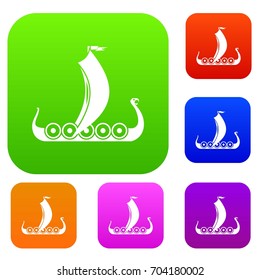 Medieval boat set icon in different colors isolated vector illustration. Premium collection