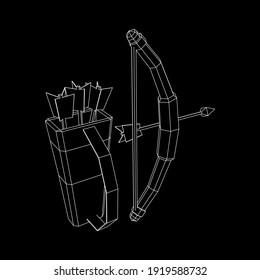 Medieval Bow and arrow archer weapon. Wireframe low poly mesh vector illustration.