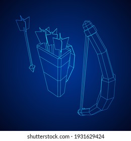 Medieval Bow and arrow archer weapon. Wireframe low poly mesh vector illustration.