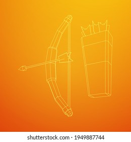Medieval Bow and arrow archer weapon. Wireframe low poly mesh vector illustration.