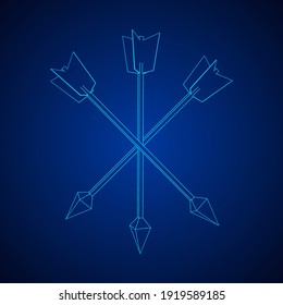 Medieval bow arrow. Wireframe low poly mesh vector illustration.