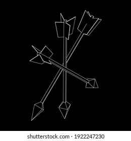 Medieval bow arrow. Wireframe low poly mesh vector illustration.