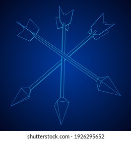 Medieval bow arrow. Wireframe low poly mesh vector illustration.