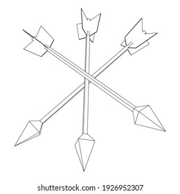 Medieval bow arrow. Wireframe low poly mesh vector illustration.
