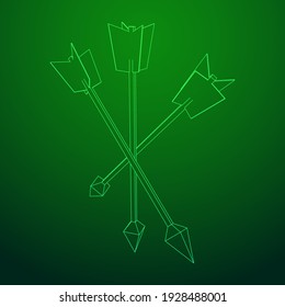 Medieval bow arrow. Wireframe low poly mesh vector illustration.
