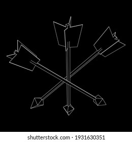 Flecha de arco medieval. Ilustración vectorial de malla baja de malla de malla de alambre.